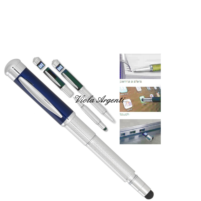 Penna blu tris di . Argento online