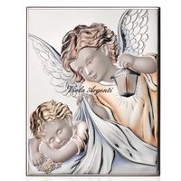 Quadro angelo protettore colorato in argento