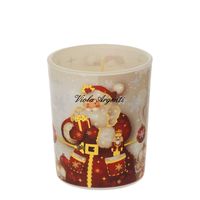 Candela Natalizia in Bicchiere di Vetro Decorato – Babbo Natale bianco piccolo