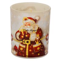 Candela Natalizia in Bicchiere di Vetro Decorato – Babbo Natale bianco grande