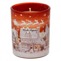 Candela Natalizia in Bicchiere di Vetro Decorato – PAESAGGIO INVERNALE rosso GRANDE