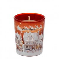 Candela Natalizia in Bicchiere di Vetro Decorato – PAESAGGIO INVERNALE rosso PICCOLA