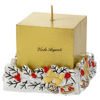 Candela Oro con Portacandela in Resina Argentata –con Decoro Agrifoglio - 1