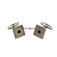 Gemelli argento quadrati con Swarovski nero
