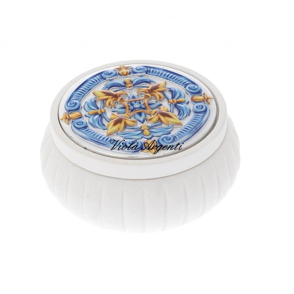 Scatola tonda bombata maiolica di . Argento online