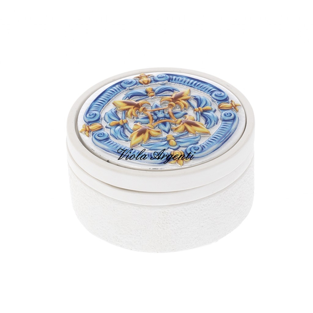 Scatola tonda maiolica di . Argento online