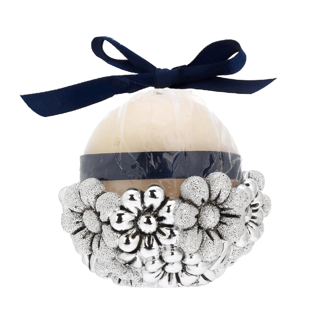 Candela rotonda bianca con margherite di . Argento online
