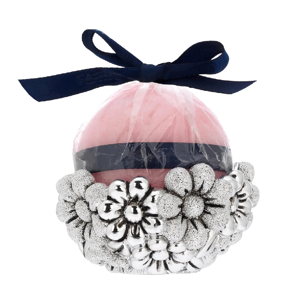 Candela rotonda rosa con margherite di . Argento online