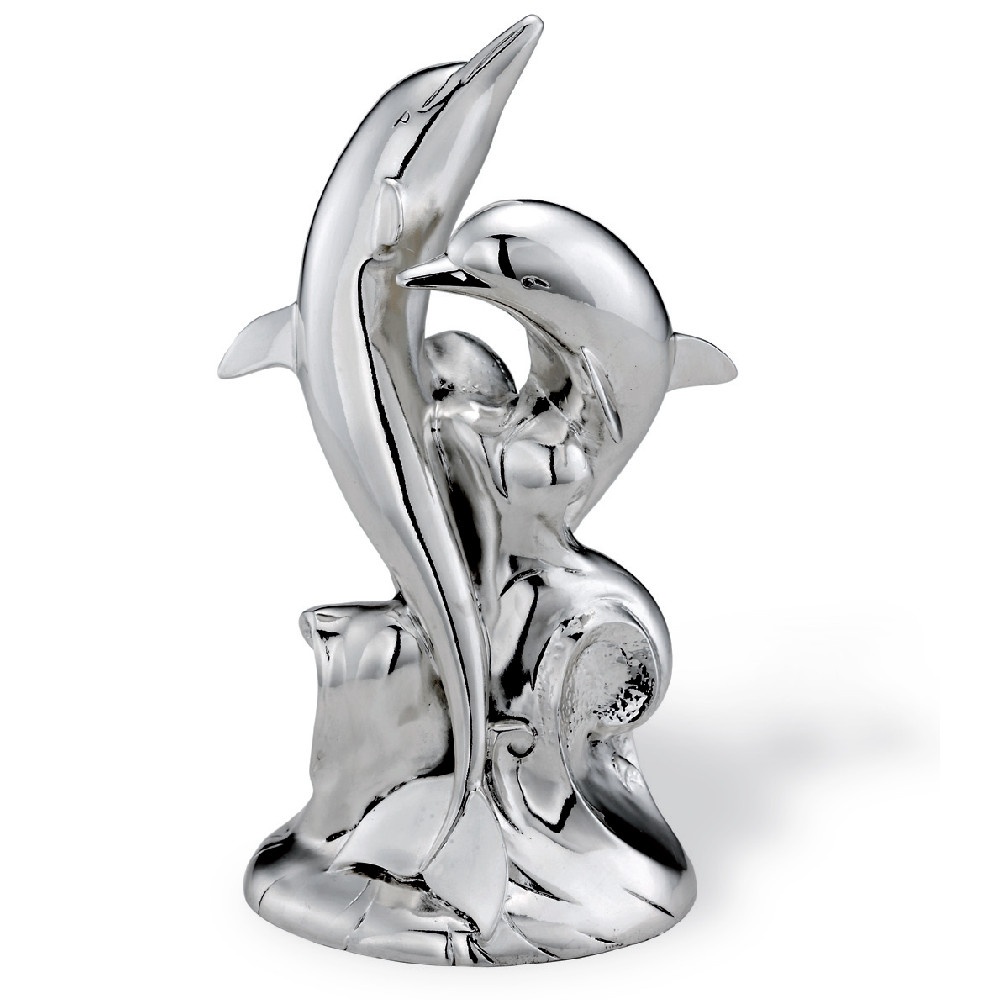 Coppia delfini su onda di . Argento online