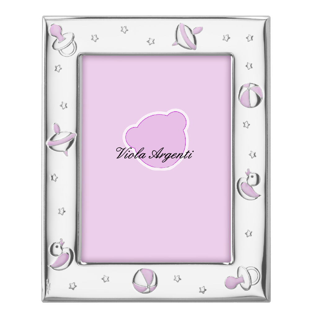 Cornice bimba con inserti in rilievo di . Argento online