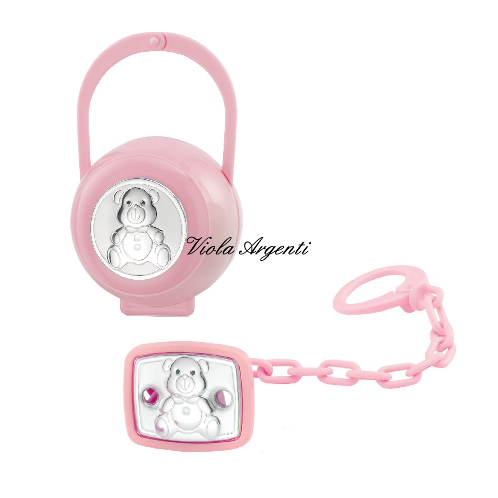 Scatola e pinza ciuccio orsetto rosa di . Argento online