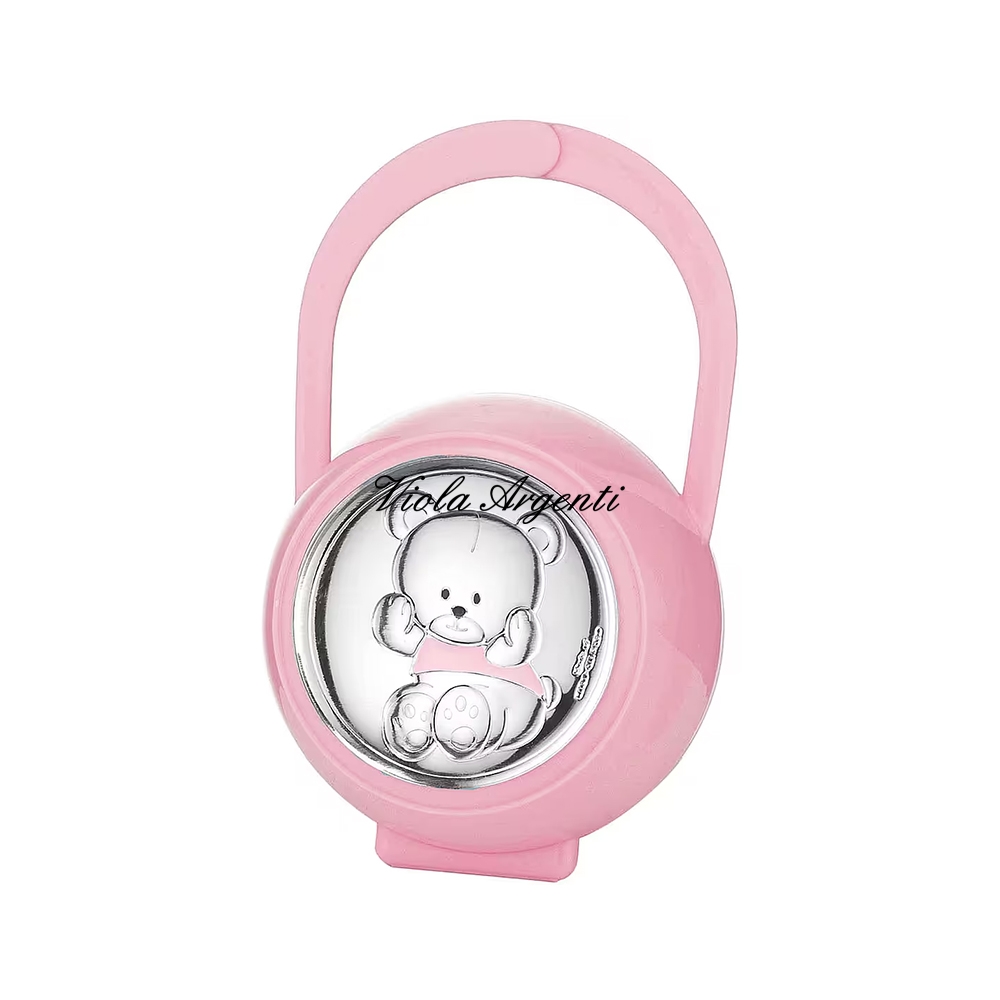 Porta ciuccio rosa con orsetto di . Argento online