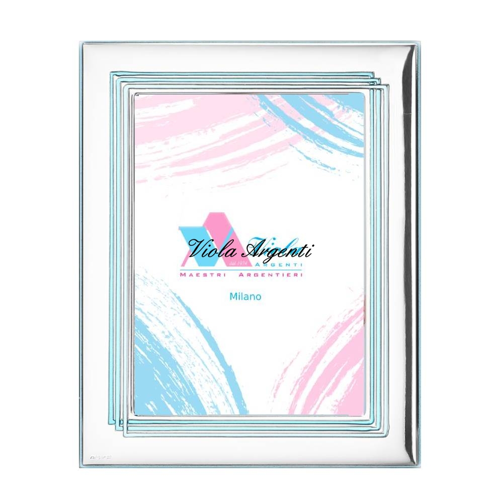 Cornice bimbo con linee azzurre di . Argento online