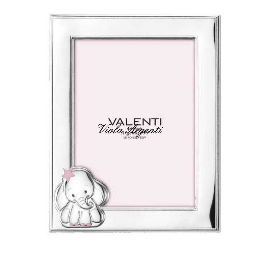 Cornice Portafoto in Miro Silver 999 con Elefantino rosa di Valenti. Argento online