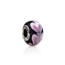 Charm vetro murano fume cuori viola di Tedora. Argento online