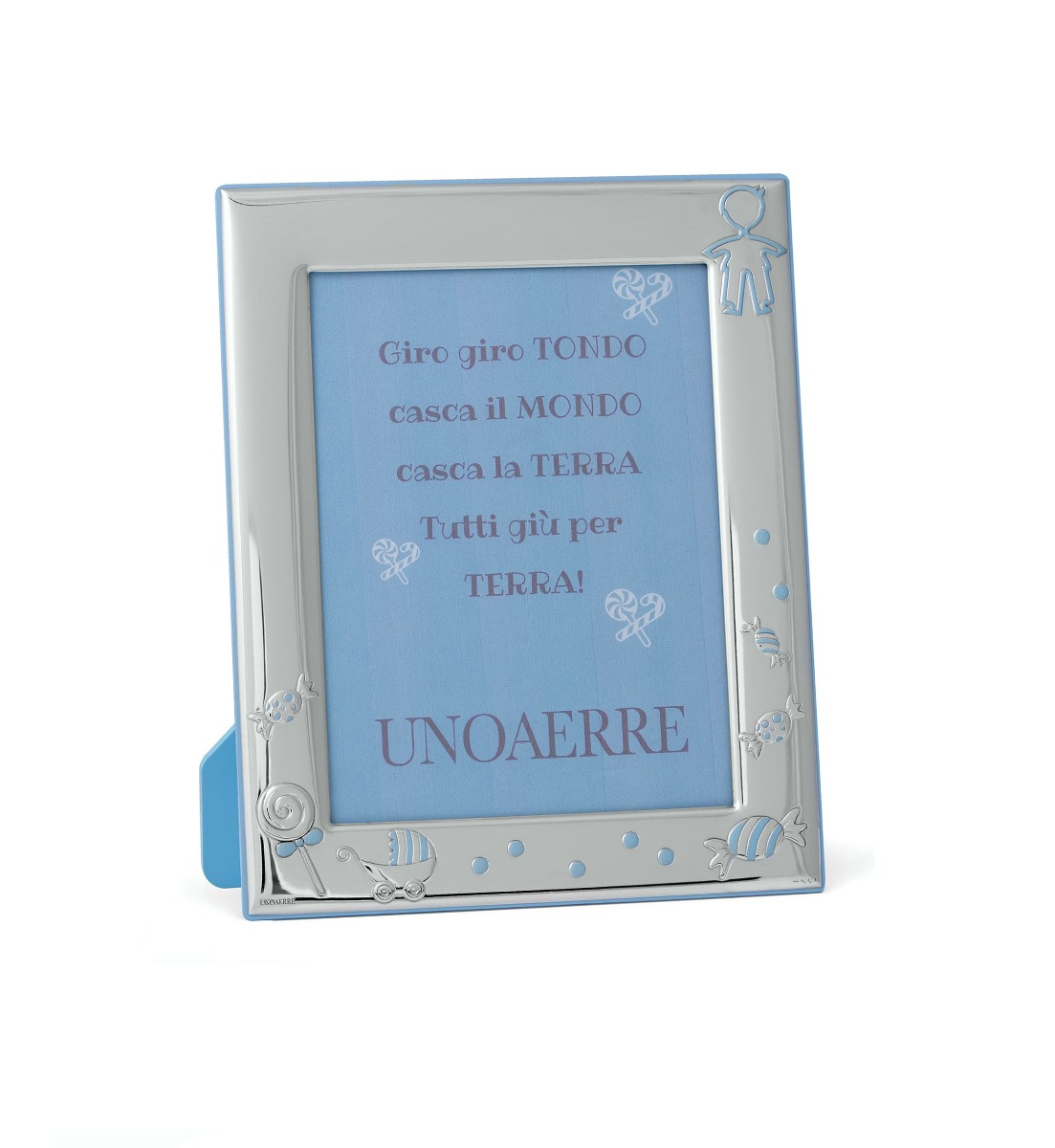 Cornice bimbo con caramelle di Unoaerre. Argento online