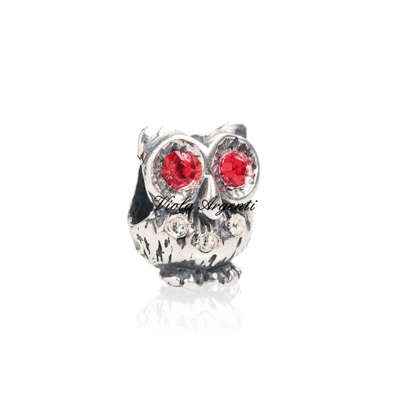 Charm gufo swarovski rosso di Tedora. Argento online