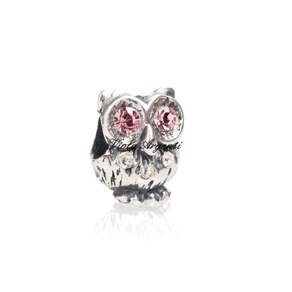 Charm gufo swarovski rosa di Tedora. Argento online