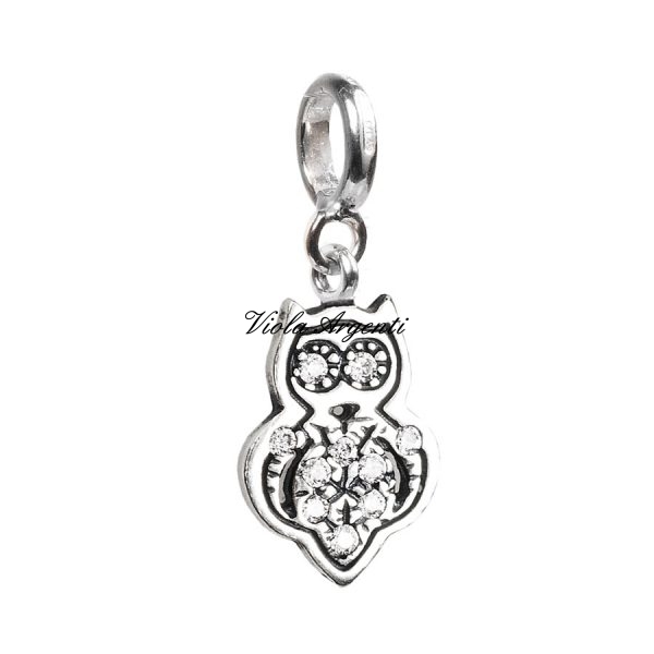 Charm pendente gufo con swarovski di Tedora. Argento online