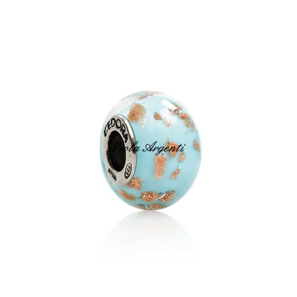 Charm vetro murano tocchi d'oro in acquamarina di Tedora. Argento online
