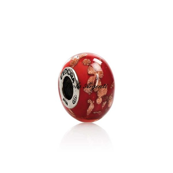 Charm vetro murano tocchi d'oro in rosso di Tedora. Argento online