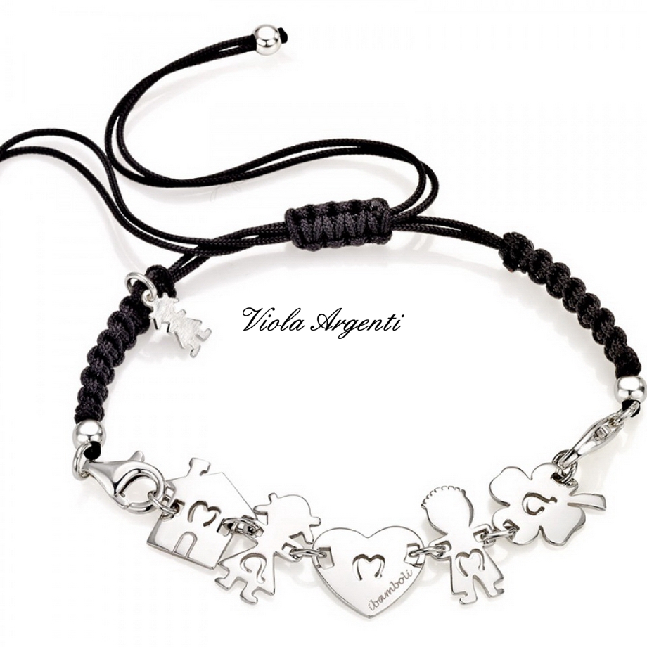 Bracciale MAMMA ipiccolini su sagola di ibamboli. Argento online