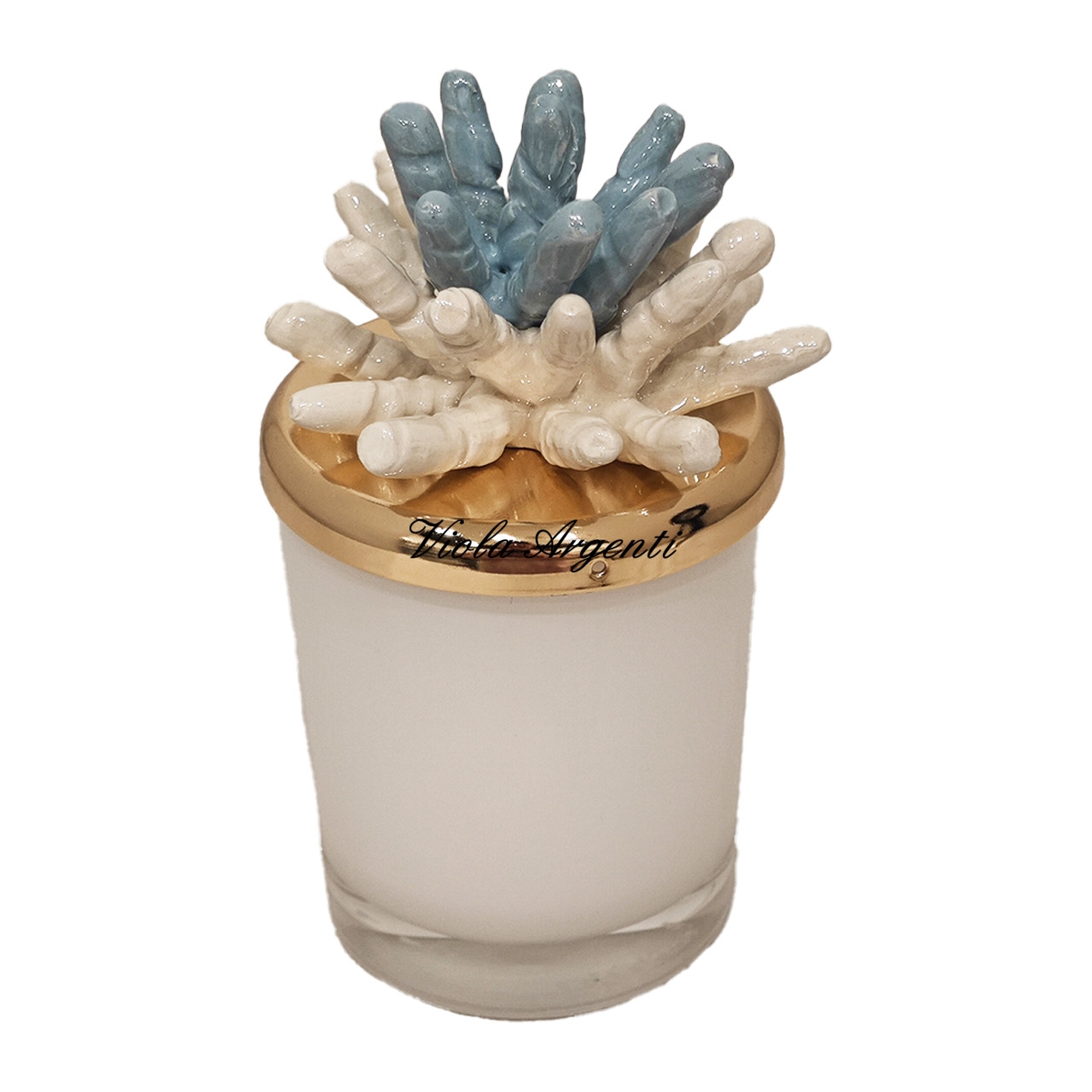 Candela corallo bicolore bianco azzurro di . Argento online