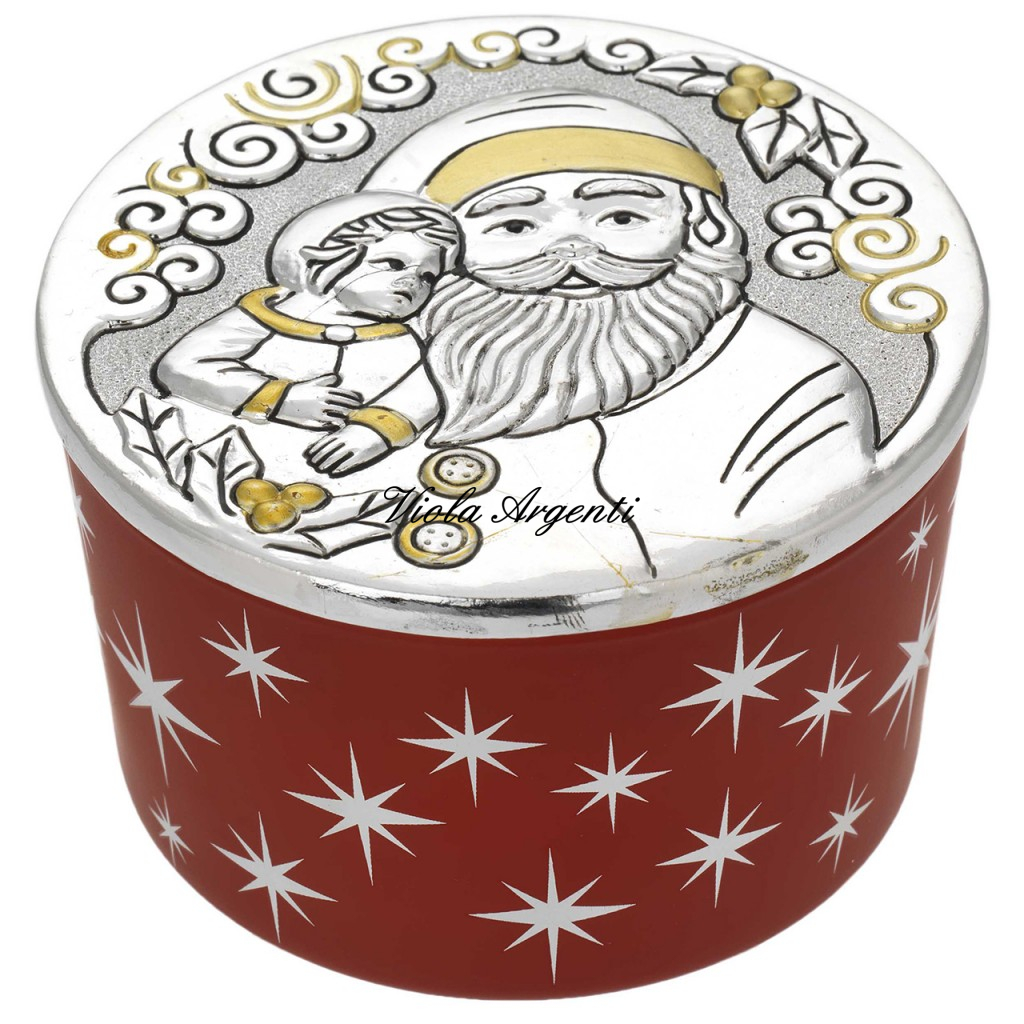 Candela Profumata in Vasetto Rosso Stellato con Coperchio decoro Babbo Natale di . Argento online