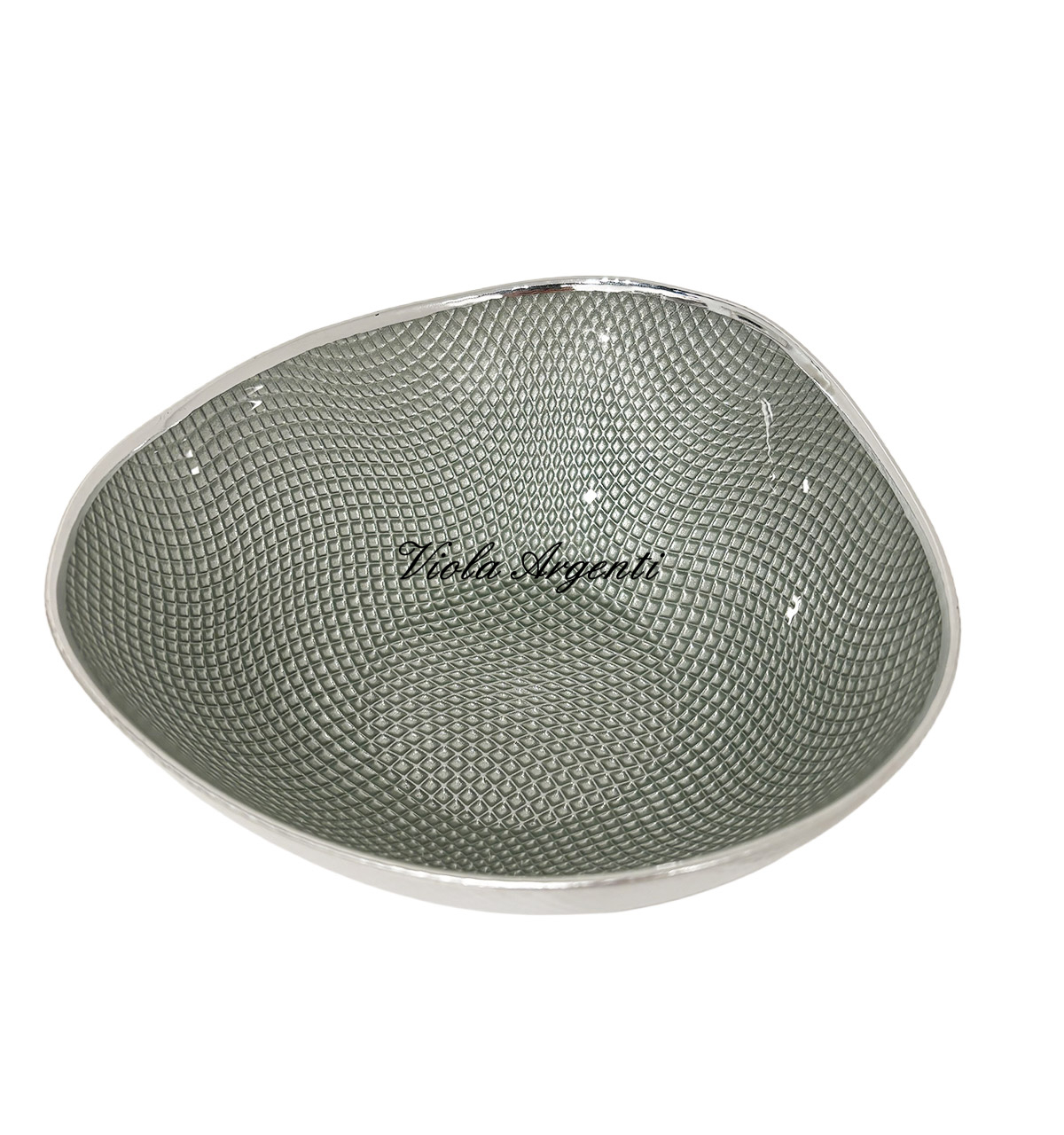 Centrotavola in vetro e smalto light verde finitura esterna in argento di . Argento online