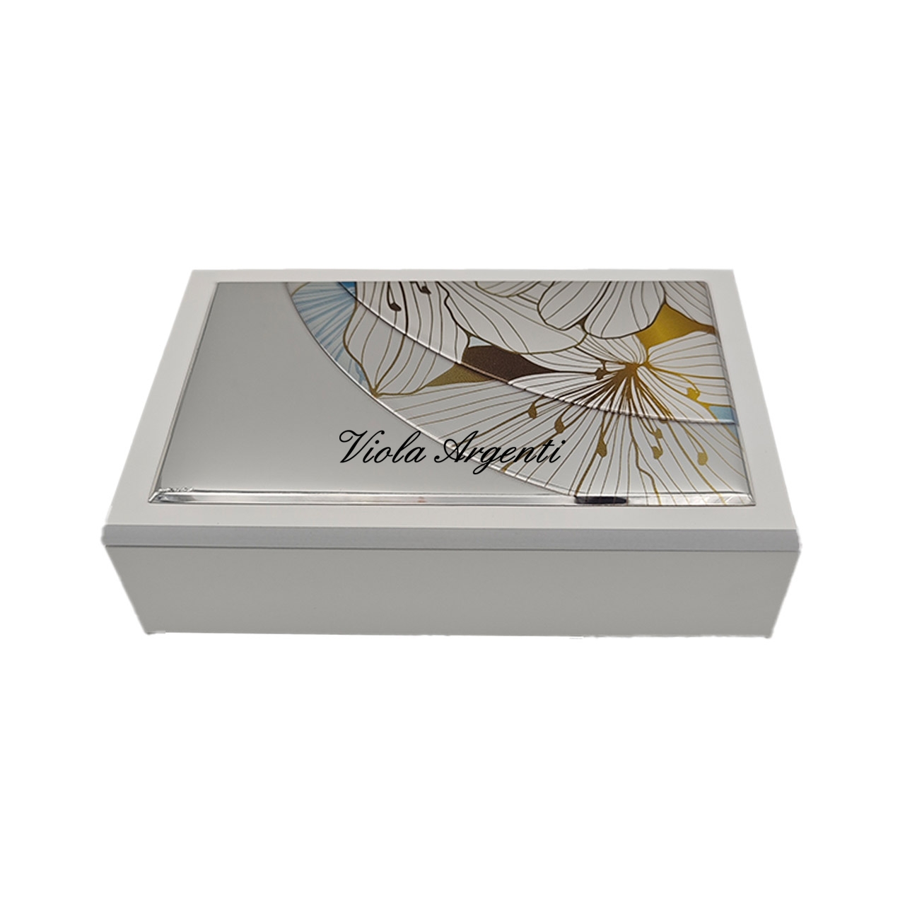 Cofanetto bianco con immagine fiore stilizzato di . Argento online