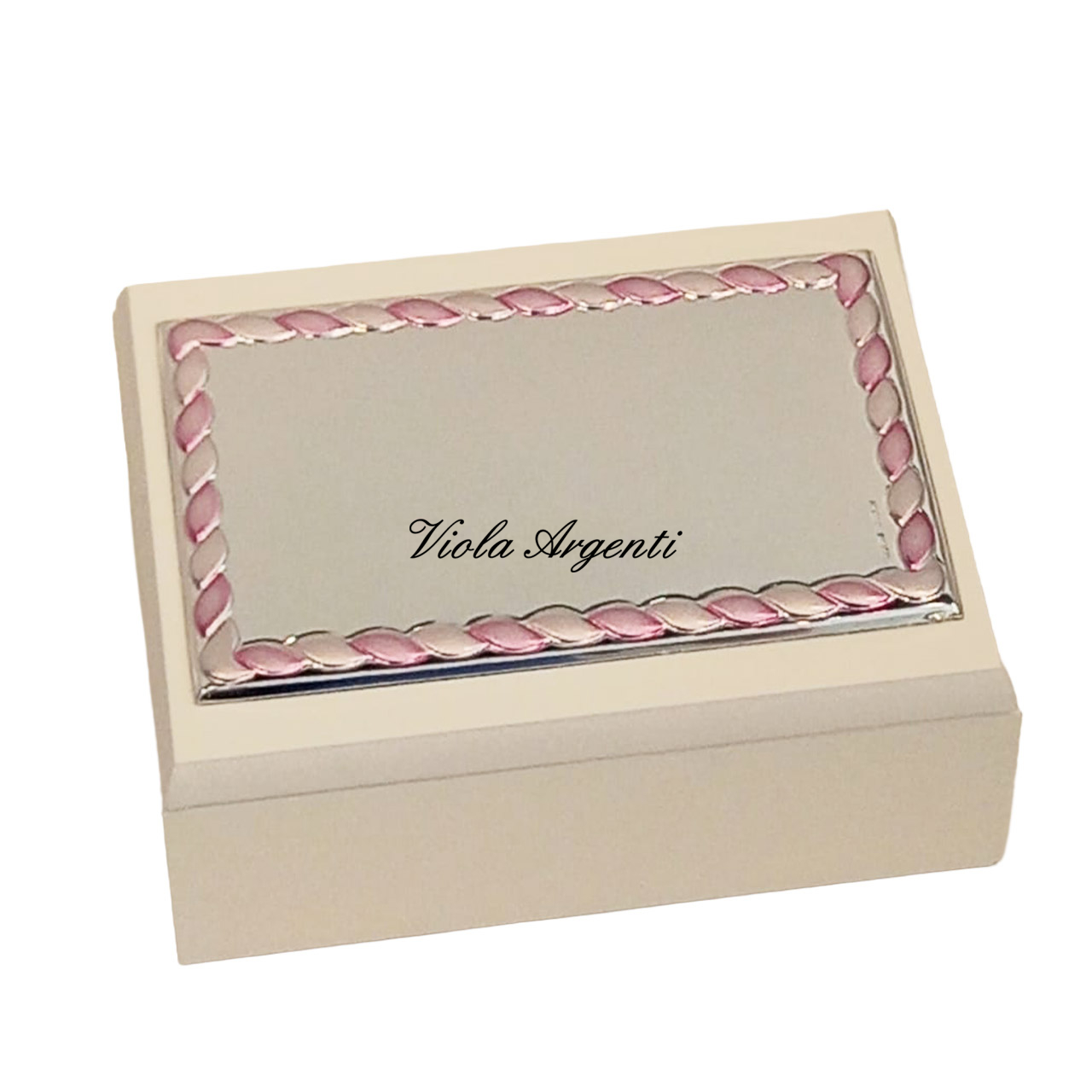 Cofanetto in legno bianco con lastra Miro Silver 999 e decoro rosa di . Argento online