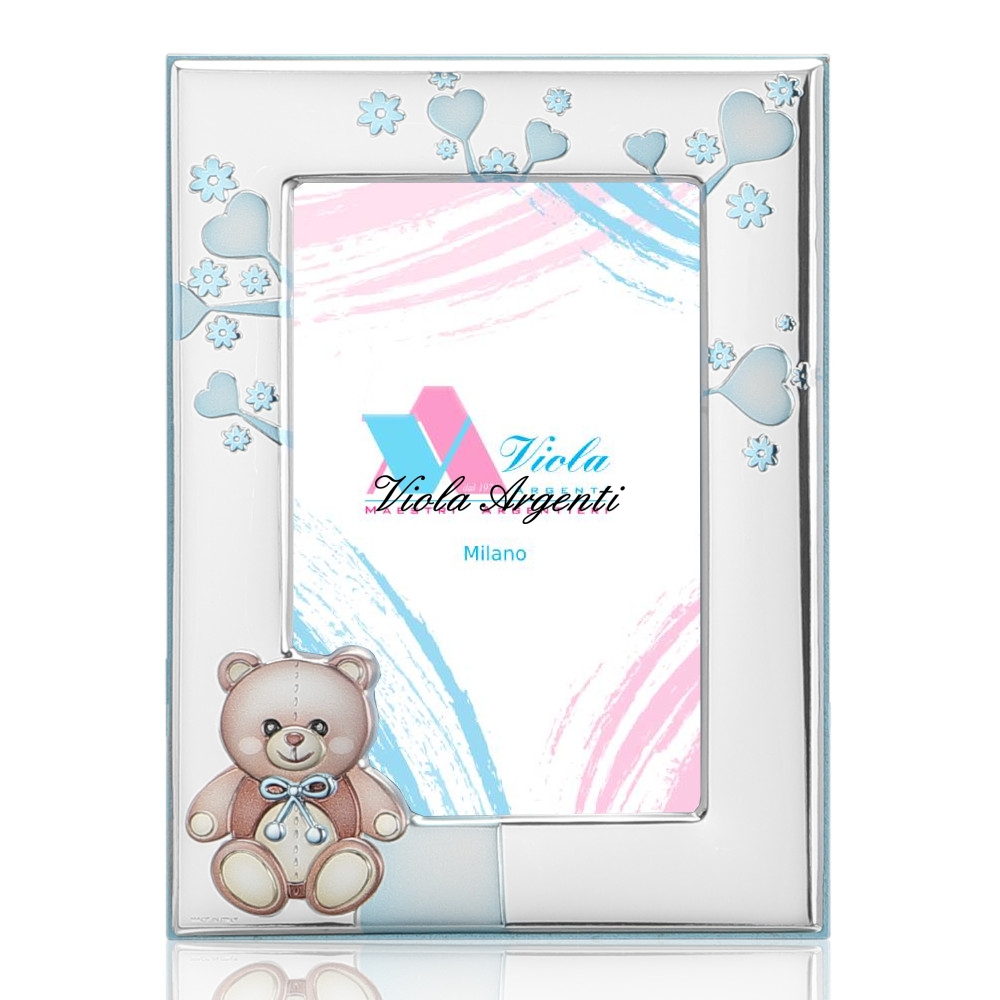 Cornice orsetto cuore azzurro di . Argento online