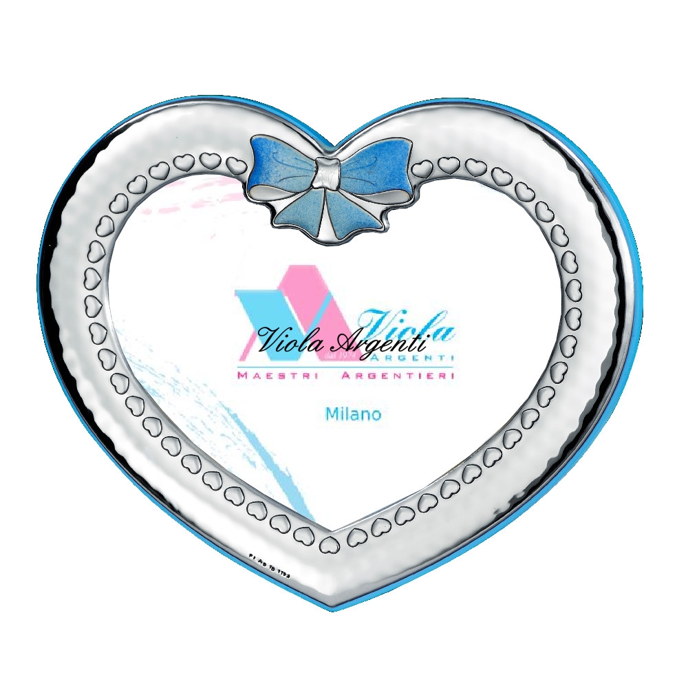 Cornice portafoto a cuore e fiocco azzurro di . Argento online