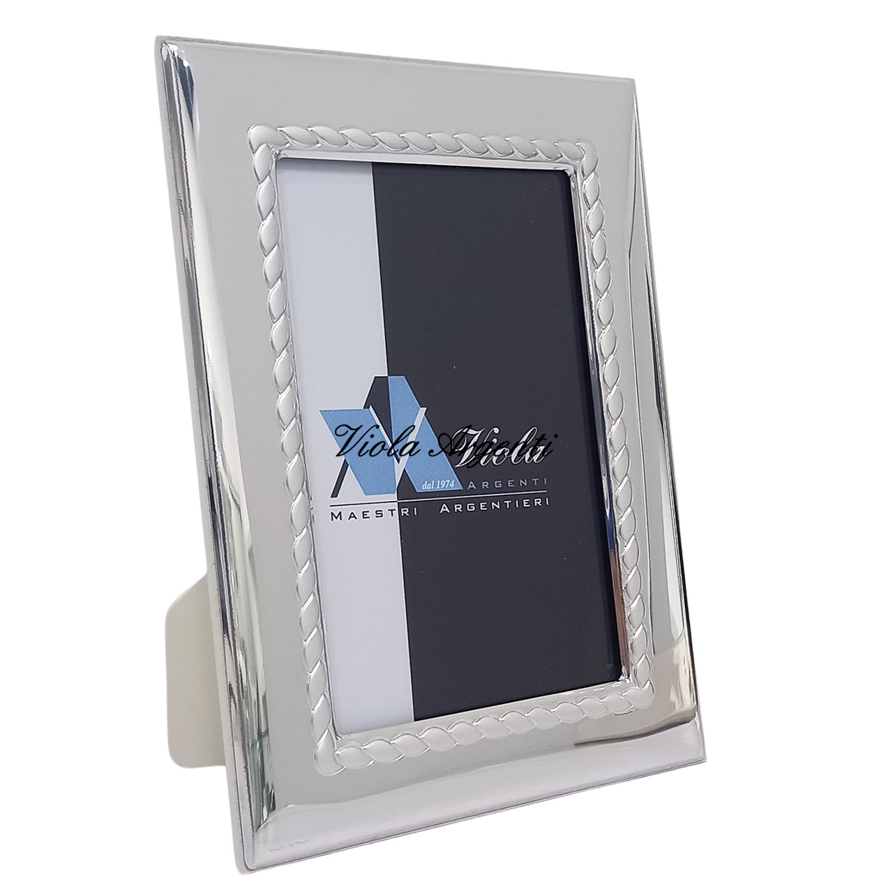 Cornice portafoto con bordo intrecciato di . Argento online