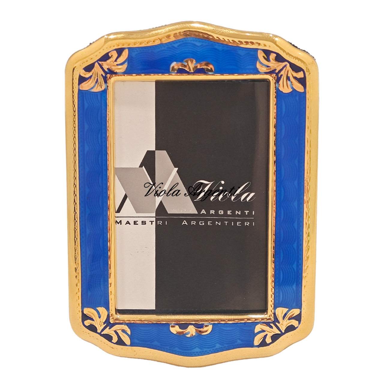 Cornicetta sagomata argento e smalto blu di . Argento online