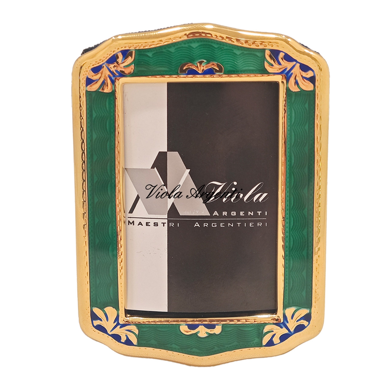Cornicetta sagomata argento e smalto verde di . Argento online