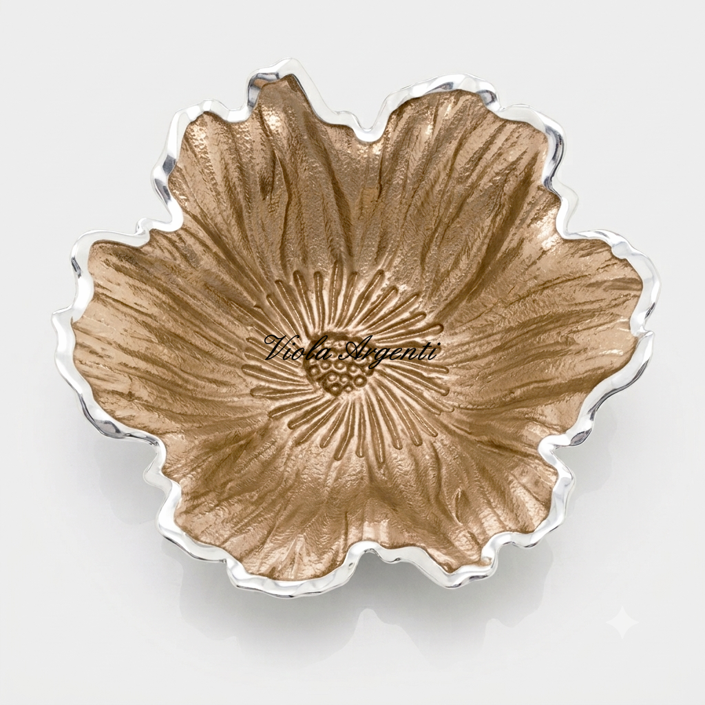 Centrotavola a fiore in vetro smalto tortora - 22 cm di . Argento online