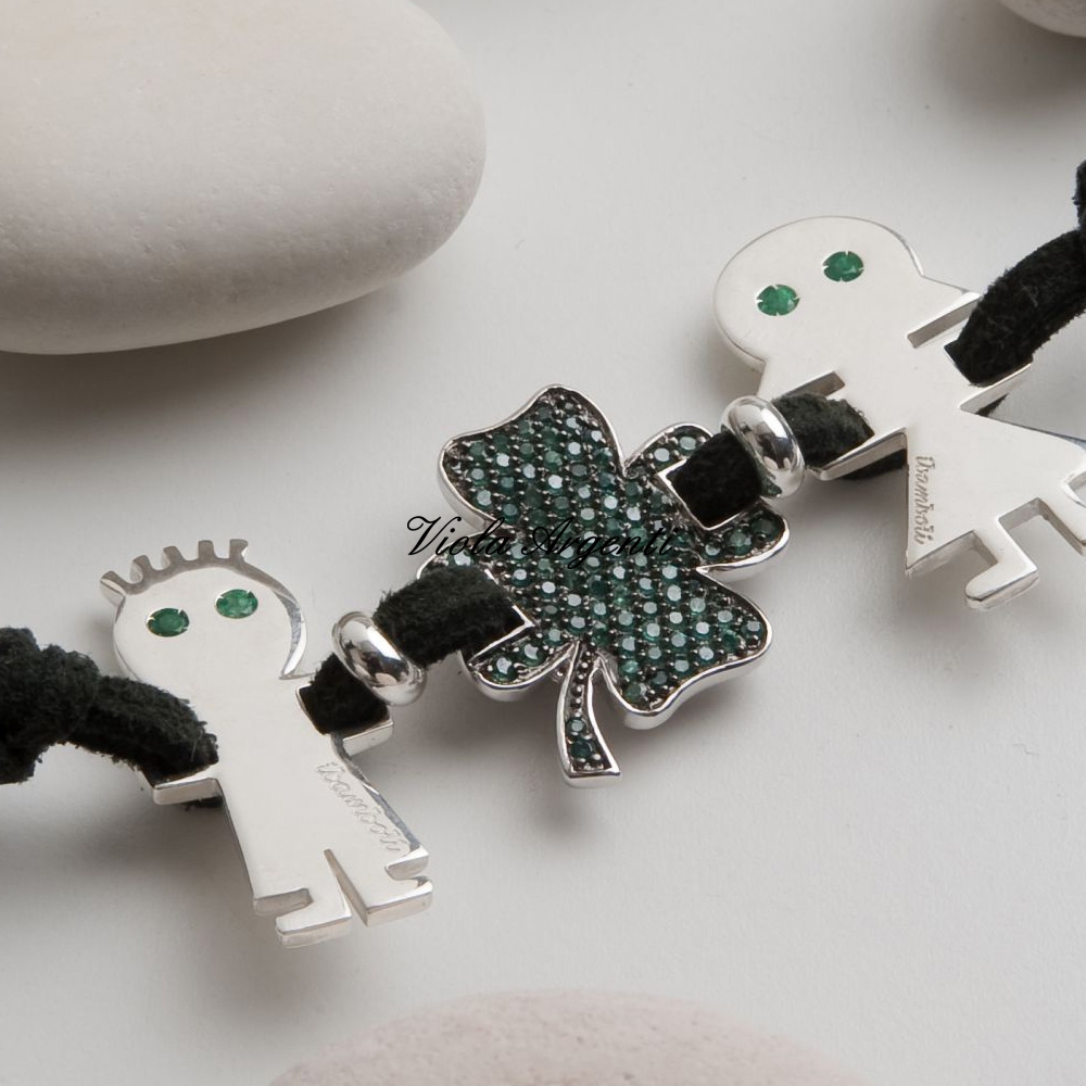 Ciondolo Quadrifoglio con pav&egrave; di cristalli di ibamboli. Argento online