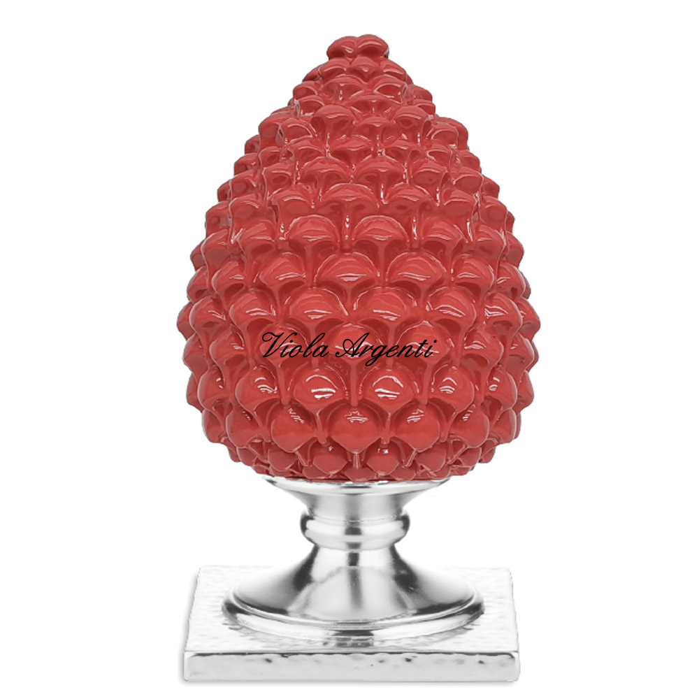 Pigna decorativa rossa base argento di Valenti. Argento online