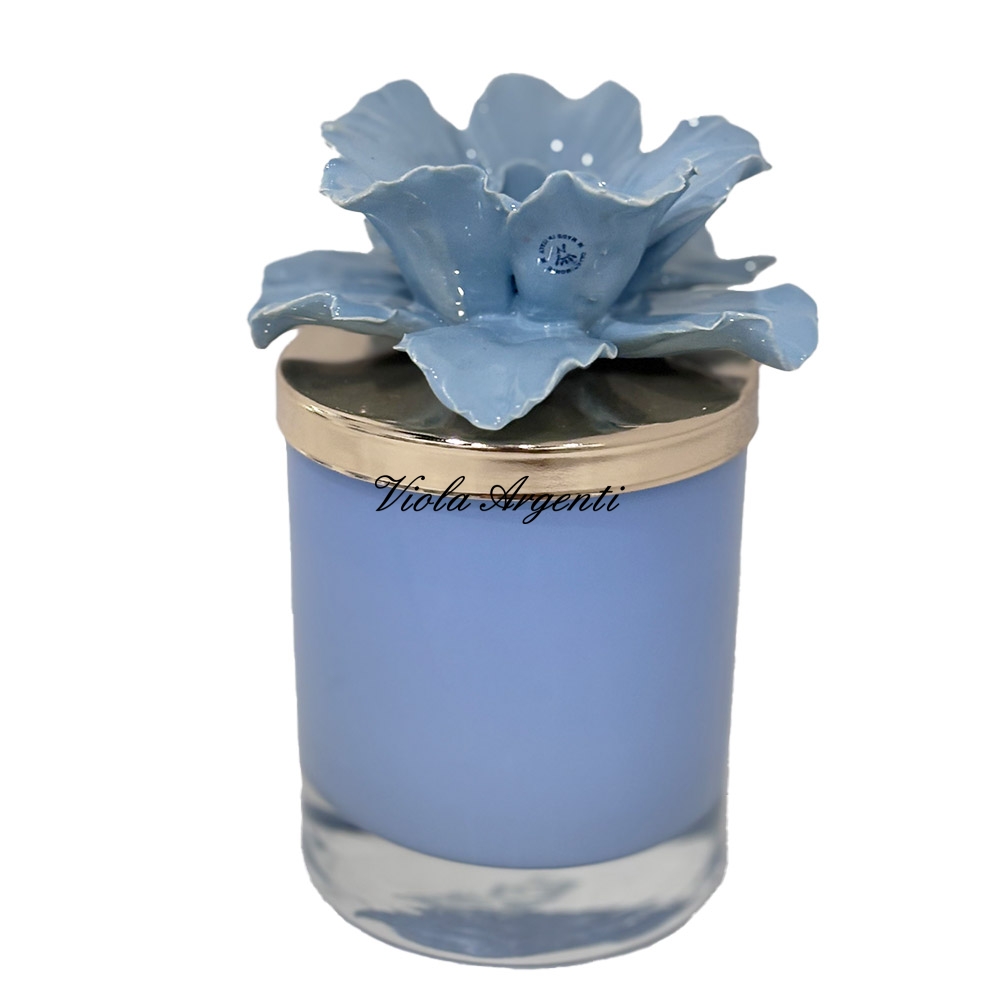 Porta candela anemone azzurro polvere di . Argento online