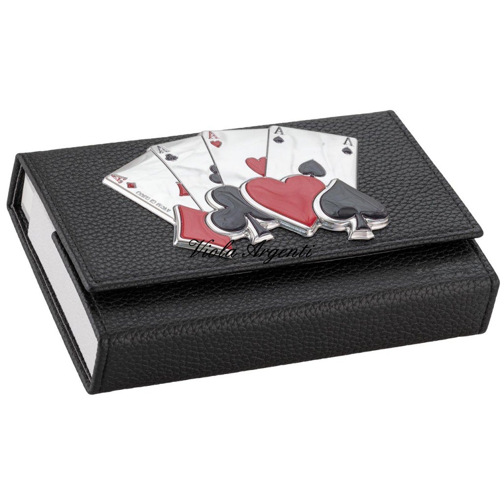 Custodia in Ecopelle per Carte da Gioco – Astuccio 2 mazzi nero di . Argento online