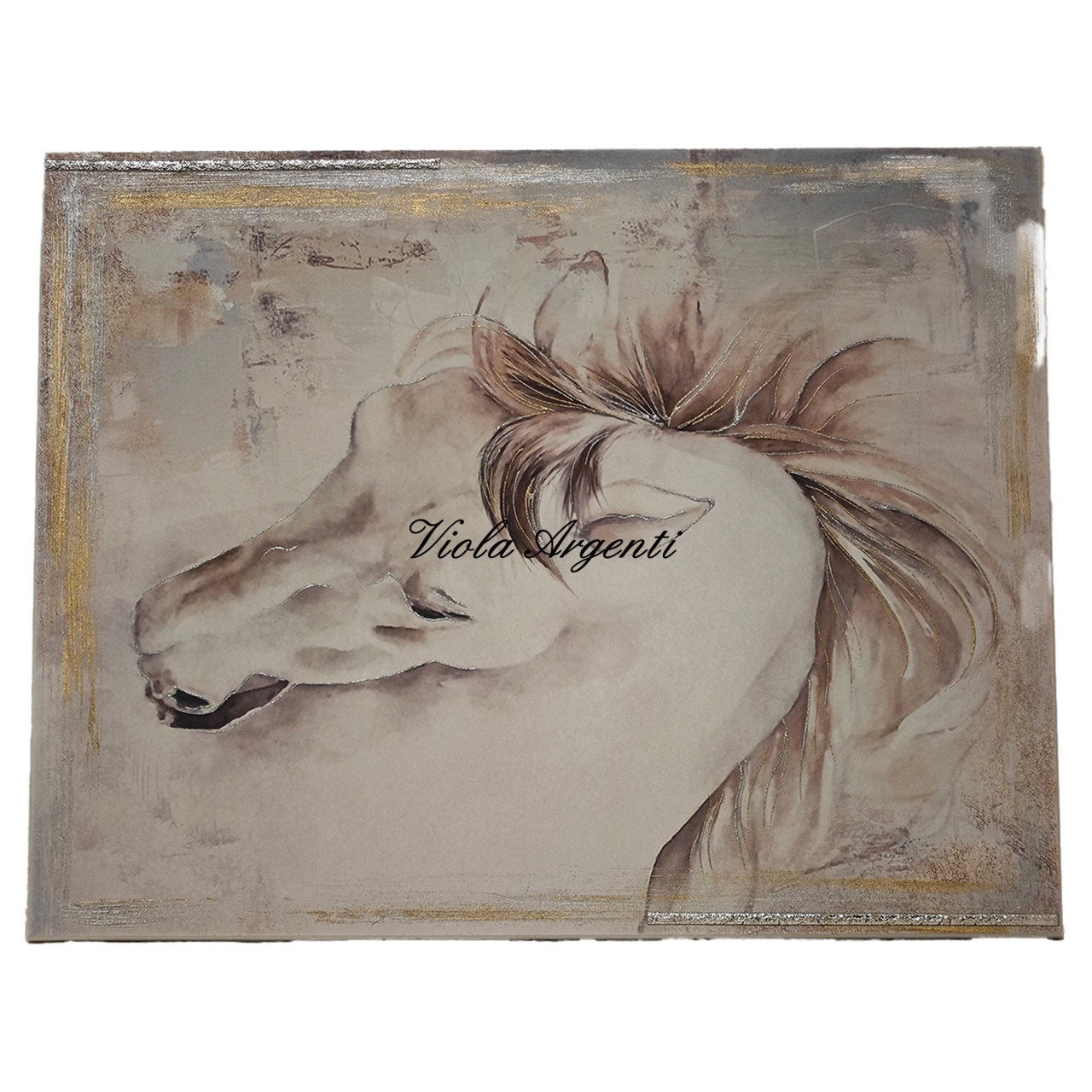 Quadro argentato con Cavallo di . Argento online
