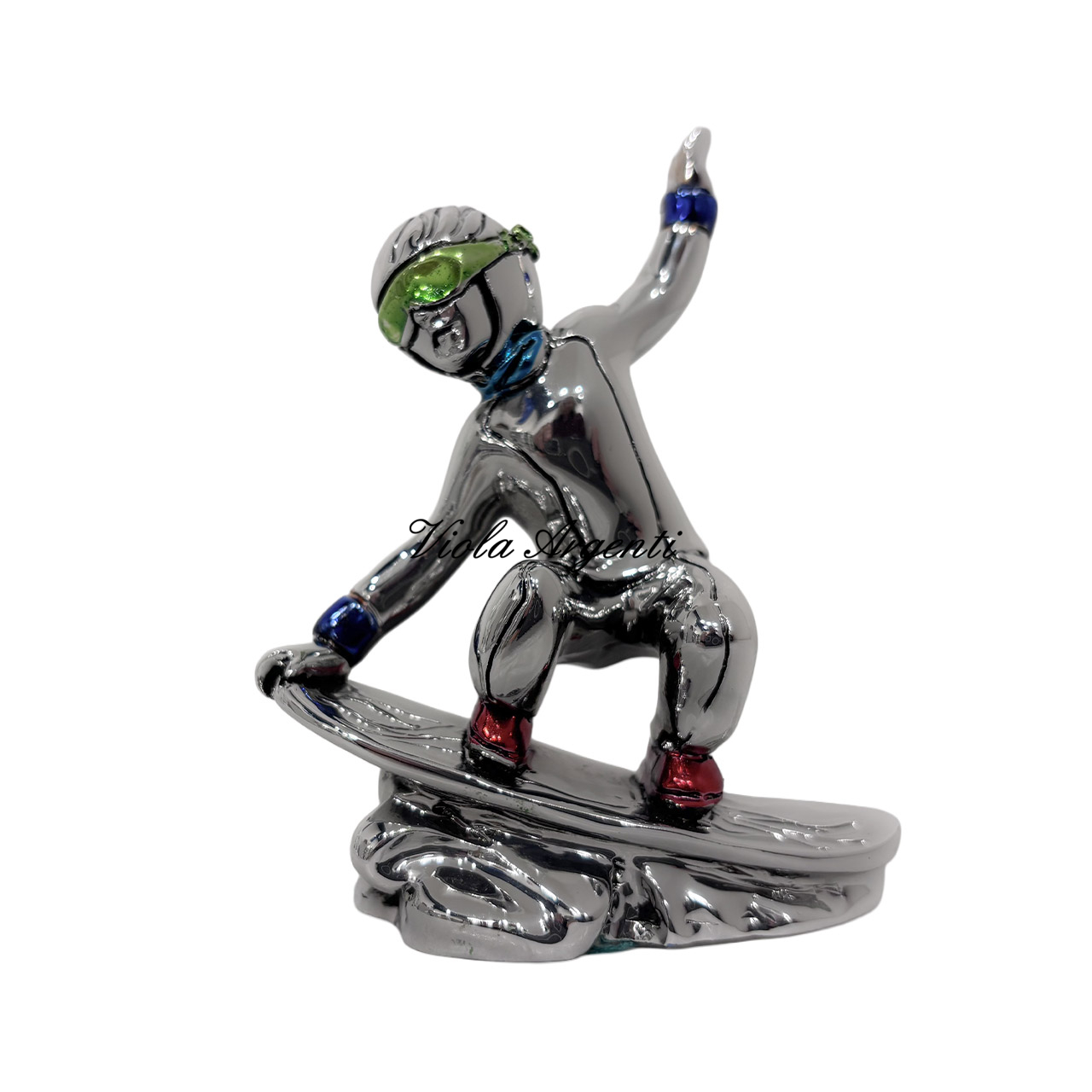 Snowboarder - scultura in resina argentata di . Argento online